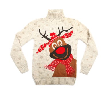 Sıcak Noel süveteri beyaz, üst manzara izole