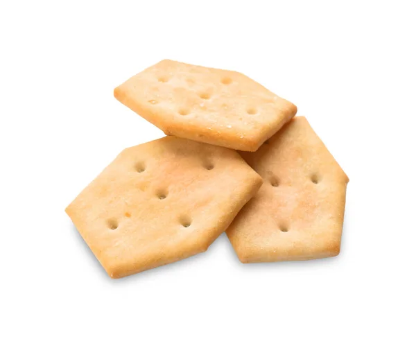 Knusprige Cracker Isoliert Auf Weiß Leckerer Imbiss — Stockfoto