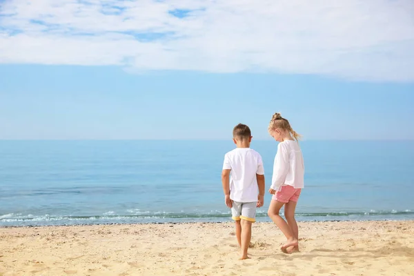 Schattige Kleine Kinderen Zee Strand Buiten — Stockfoto