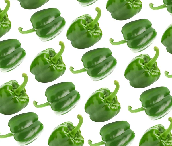 Set Fresh Green Bell Peppers White Background Pattern Design — Stock Photo, Image