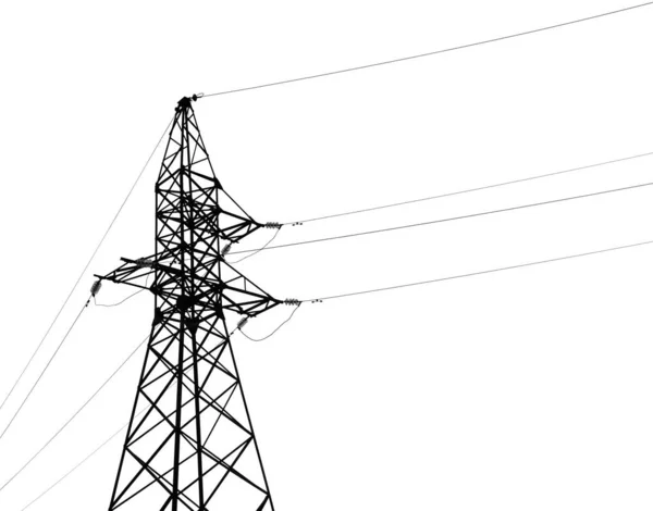 Wieża Wysokiego Napięcia Odizolowana Biało Przekazywanie Energii Elektrycznej — Zdjęcie stockowe