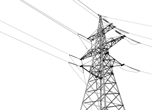 High Voltage Tower Isolated White Electric Power Transmission — Stock Photo, Image