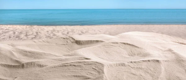 Beautiful Beach White Sand Ocean Closeup View Banner Design — Stock Photo, Image