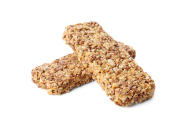 Beyaz arka planda gevrek granola barlar. Sağlıklı çerez
