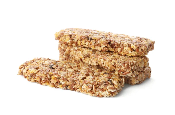 Barres Granola Croquantes Sur Fond Blanc Collation Saine — Photo