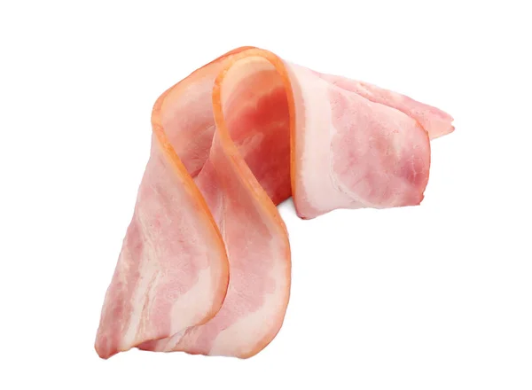 Färsk Bacon Skivor Vit Bakgrund — Stockfoto