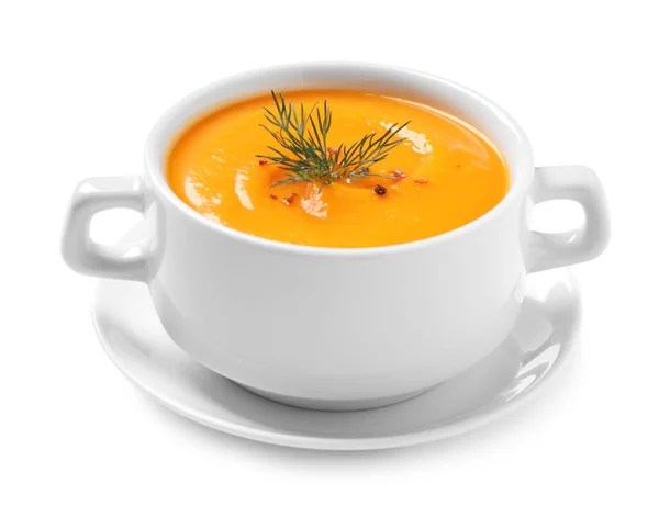 Savoureux Potiron Crémeux Soupe Dans Bol Sur Fond Blanc — Photo