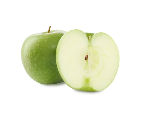 Pommes Vertes Juteuses Fraîches Isolées Sur Blanc — Photo