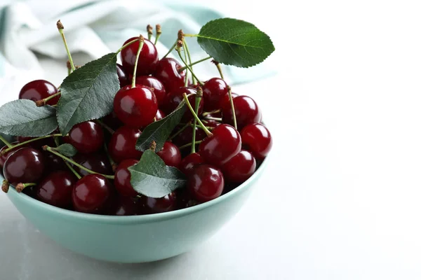 Sweet Juicy Cherries Light Table Closeup Space Text — Stock Photo, Image