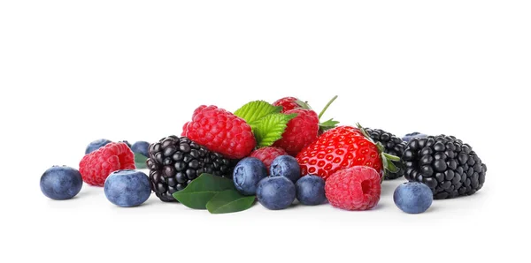 Mix Different Fresh Berries Isolated White — Stock Photo, Image