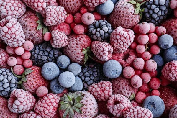 Blandning Olika Frysta Bär Som Bakgrund Ovanifrån — Stockfoto