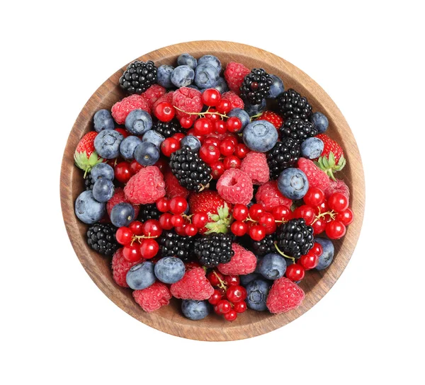 Mix Different Fresh Berries Bowl White Background — Stock Photo, Image