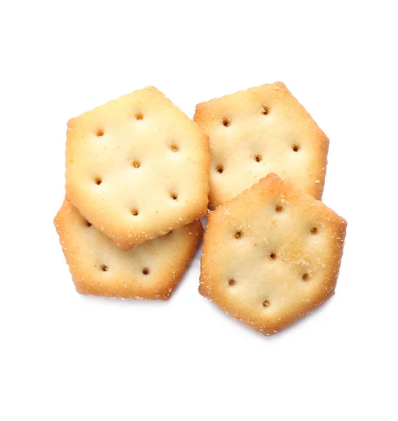 Delicious Crispy Crackers Isolated White Top View — Stock Photo, Image