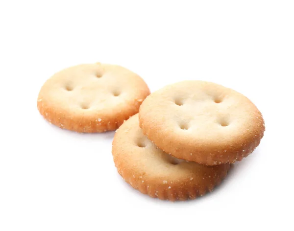 Cracker Croccanti Isolati Bianco Delizioso Spuntino — Foto Stock