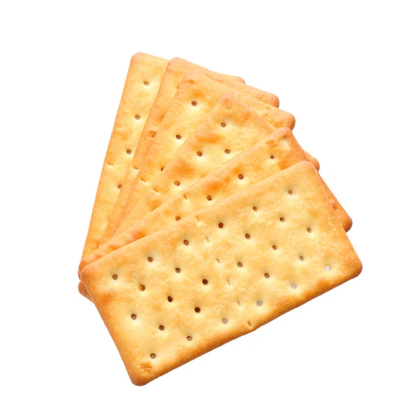 Stapel Köstlicher Knuspriger Cracker Isoliert Auf Weißem Untergrund Ansicht Von — Stockfoto