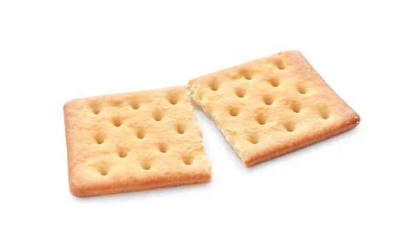 Quebrado Delicioso Cracker Crocante Isolado Branco — Fotografia de Stock