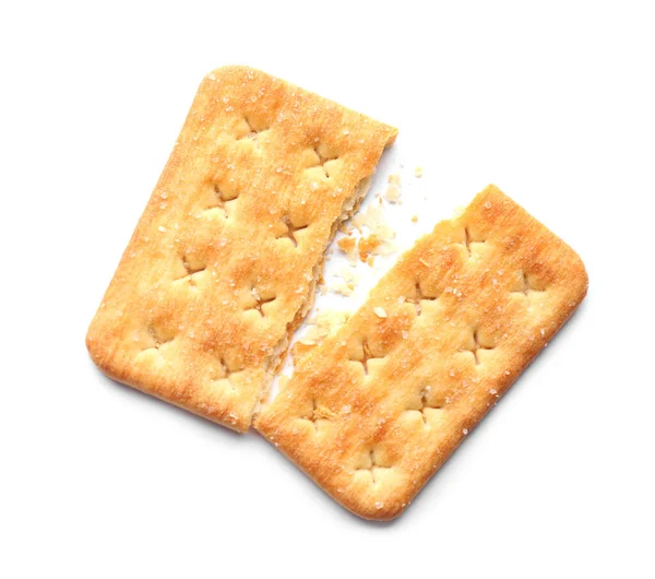 Quebrado Delicioso Cracker Crocante Isolado Branco Vista Superior — Fotografia de Stock