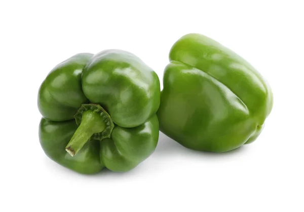 Fresh Ripe Green Bell Peppers Isolated White Stock Photo