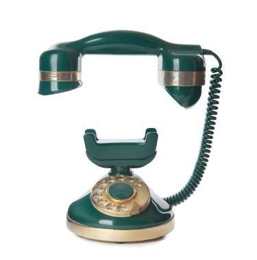 Zarif, yeşil telefon beyazda izole edilmiş.
