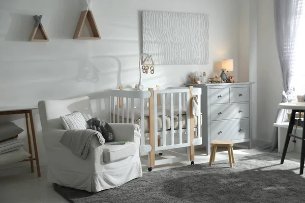 Baby Room Interior Crib Armchair Idea Design — Stock Photo, Image