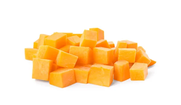 Кубы Свежей Спелой Моркови Изолированные Белом — стоковое фото