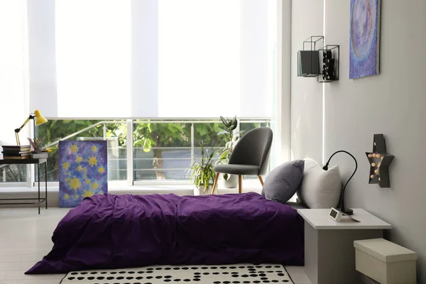 Modernes Jugendzimmerinterieur Mit Bequemen Betten Und Stilvollen Designelementen — Stockfoto