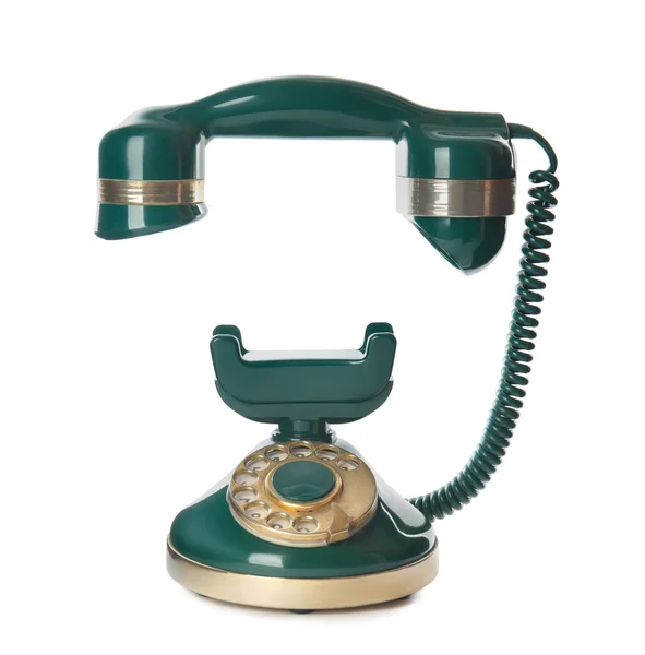 Elegáns Vintage Zöld Telefon Elszigetelt Fehér — Stock Fotó