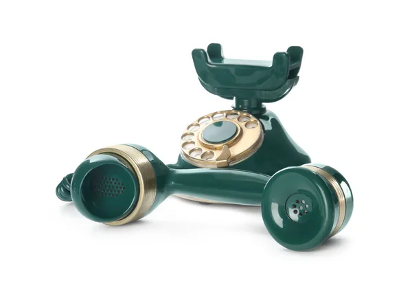 Elegante Vintage Groene Telefoon Geïsoleerd Wit — Stockfoto