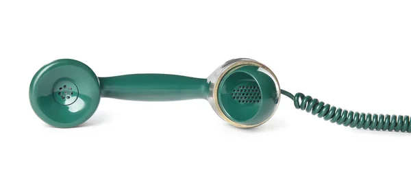 Zestaw Słuchawkowy Vintage Zielony Telefon Izolowany Białym — Zdjęcie stockowe