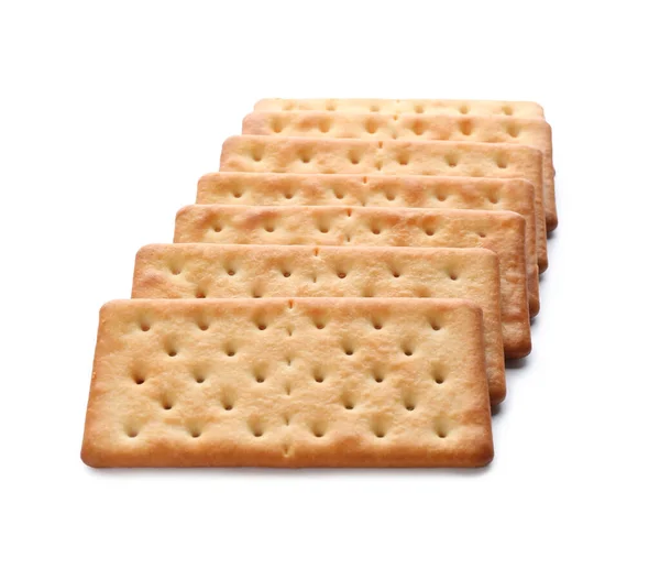 Cracker Croccanti Isolati Bianco Delizioso Spuntino — Foto Stock