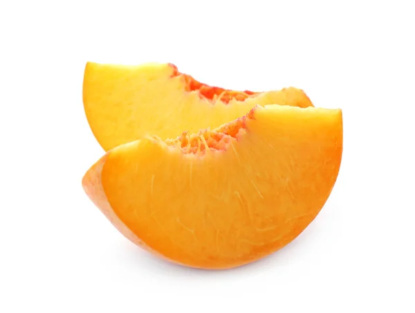 Slices Ripe Peach White Background — Stock Photo, Image