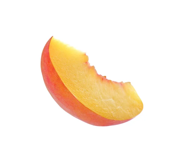 Slice Ripe Peach Isolated White — Stock Photo, Image