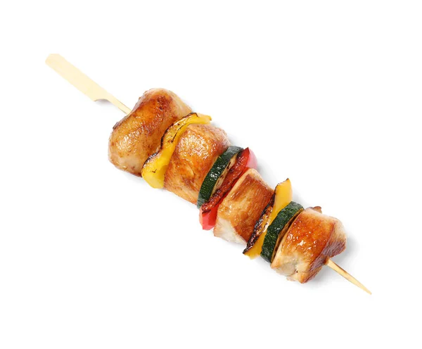 Lahodné Kuřecí Shish Kebab Zeleninou Bílém Pozadí Horní Pohled — Stock fotografie