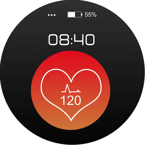 Reloj Inteligente Que Muestra Frecuencia Cardíaca Aplicación Monitor Salud — Foto de Stock