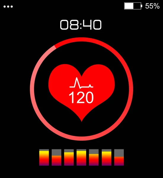 Reloj Inteligente Que Muestra Frecuencia Cardíaca Aplicación Monitor Salud — Foto de Stock