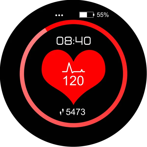 Reloj Inteligente Que Muestra Frecuencia Cardíaca Cantidad Pasos Aplicación Monitor — Foto de Stock