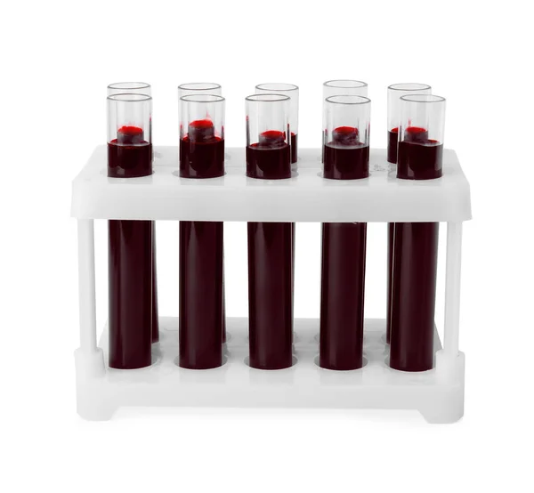 Test Tubes Blood Samples Rack White Background Laboratory Analysis — Stock Photo, Image