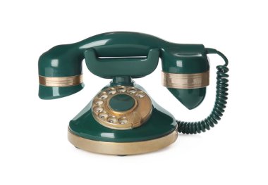 Zarif, yeşil telefon beyazda izole edilmiş.