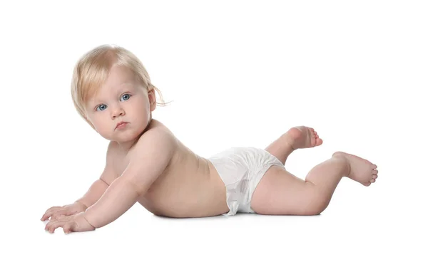 Lindo Bebé Pañal Sobre Fondo Blanco — Foto de Stock