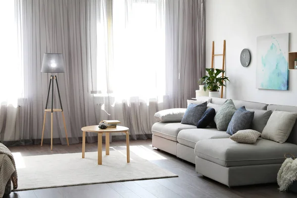 Elegant Living Room Comfortable Sofa Window Interior Design — Stock Photo, Image