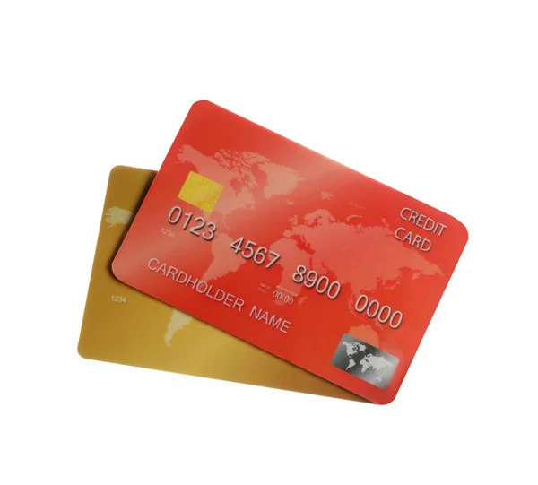 Different Plastic Credit Cards White Background — Stock Photo, Image