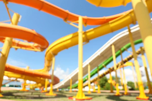 Colorful Slides Water Park Blurred Bottom View — Stock Photo, Image