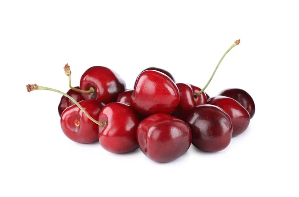 Tasty Ripe Red Cherries Isolated White — Stock Photo, Image