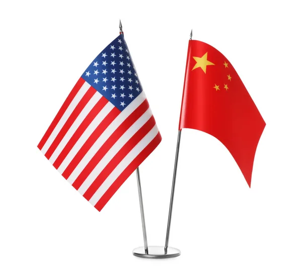 Usa Och Kina Flaggor Vit Bakgrund Internationella Förbindelser — Stockfoto