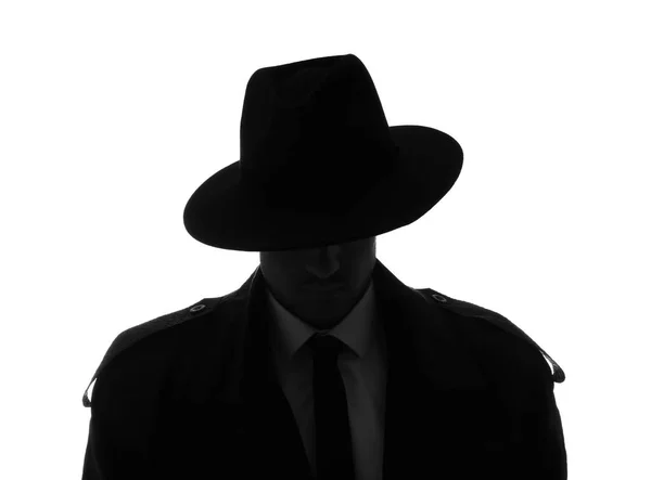 Beyaz Arka Planda Şapkalı Eski Moda Dedektif — Stok fotoğraf