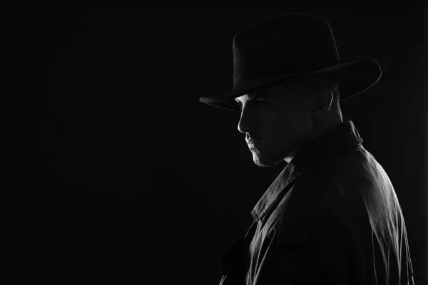 Siyah Beyaz Efektli Şapkalı Eski Moda Dedektif Metin Için Boşluk — Stok fotoğraf