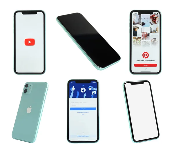 Mykolaiv Ucrania Julio 2020 Nuevo Iphone Moderno Con Youtube Pinterest —  Fotos de Stock