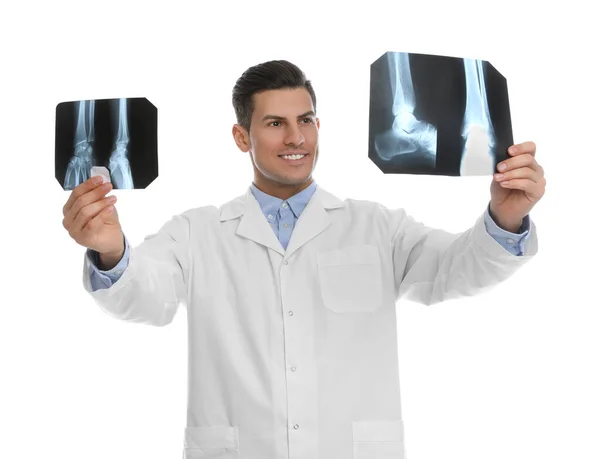 Orthopeed Met Röntgenfoto Witte Achtergrond — Stockfoto