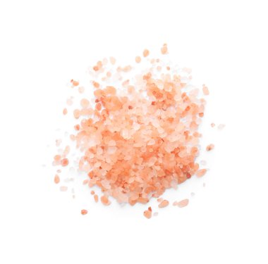 Pembe Himalaya tuzu yığını beyaza izole edilmiş, üst manzara.