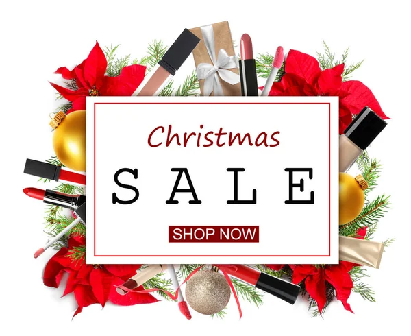 Christmas Sale Makeup Products Decor — Stock Photo, Image